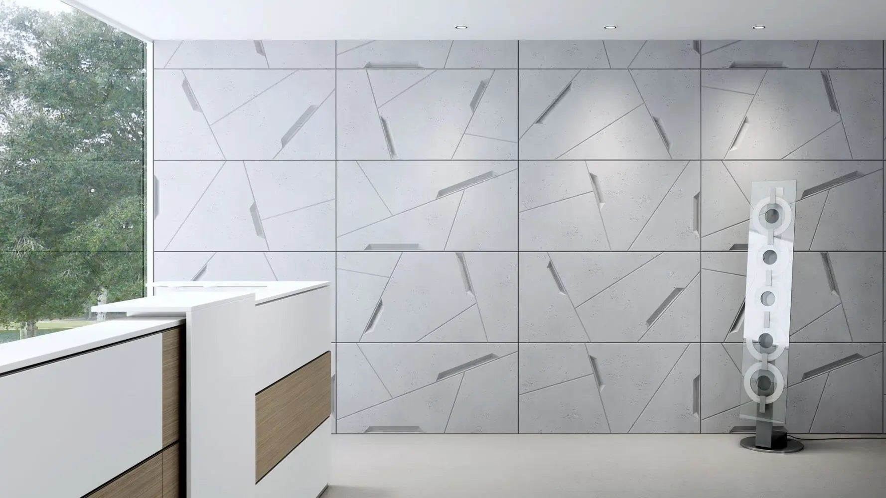 3D Concrete Wall Panels STOWAWAY feature wall in modern interior Decormania UK